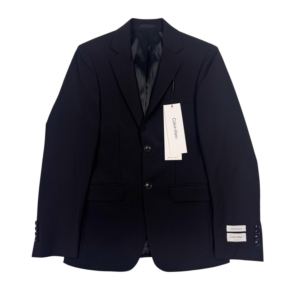 $450 Calvin Klein Suit Jacket Mens 34 S Black Wool Infinite Stretch Skinny Fit